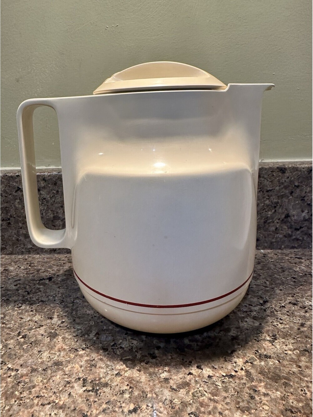 GEZI VTG West Germany Vacuum Carafe Thermos Coffee Pitcher Jug Cream Red Trim